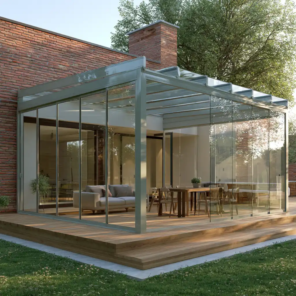Cortina de cristal plegable instalada en una terraza de La Rioja