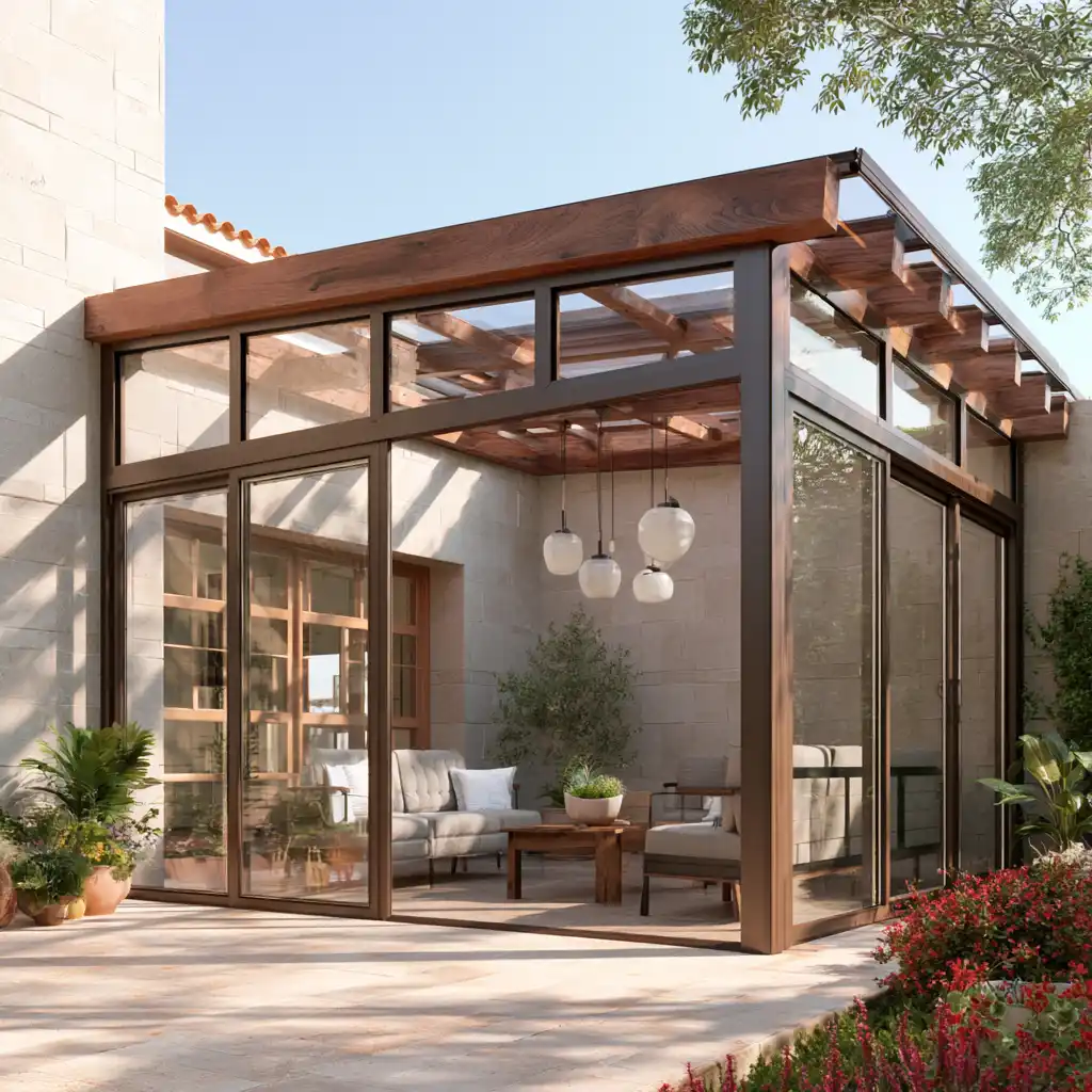 Terraza de piso cerrada con aluminio y doble acristalamiento en La Rioja